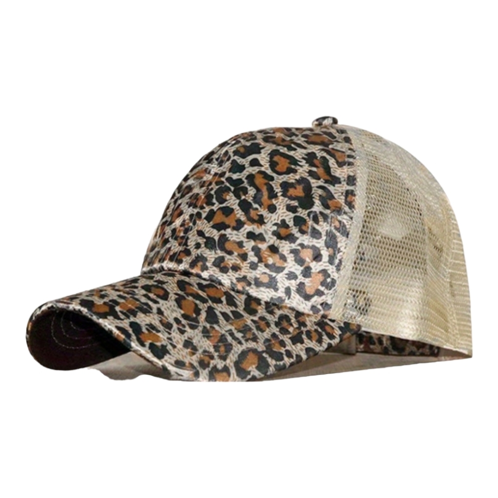 NEW! Women animal print hat Trucker baseball  cap ponytail